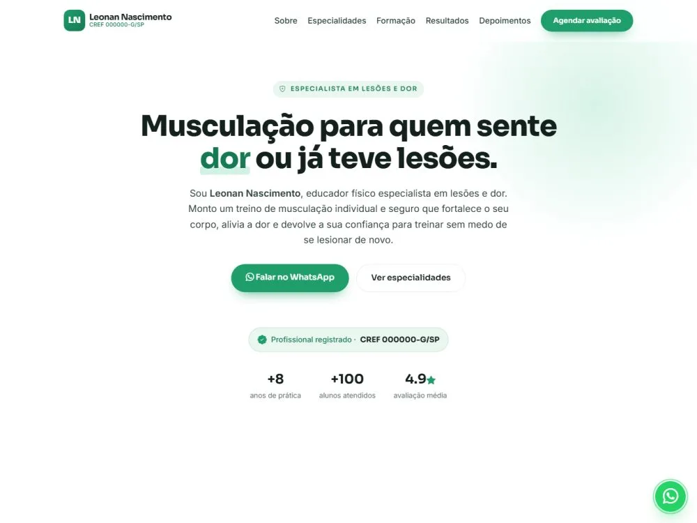 Exemplo de landing page — Educador físico