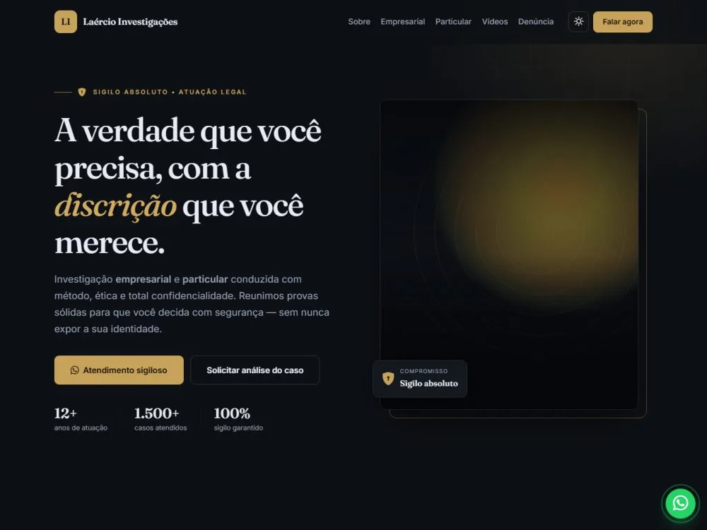 Exemplo de landing page — Investigação particular