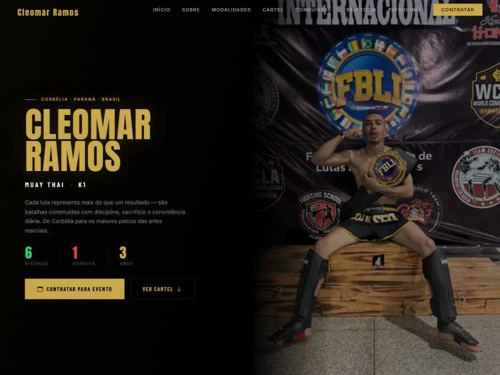 Exemplo de landing page — Atleta de luta