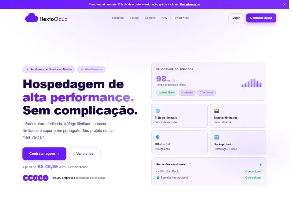 Exemplo de landing page — Hospedagem